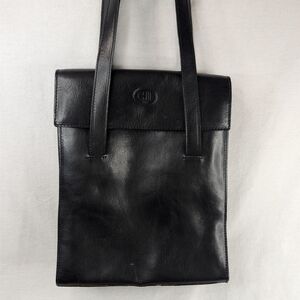 CMI 1966 Firenze Black Genuine Leather Italian Flap Shoulder Bag Tote